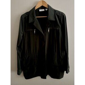 Chicos Lightweight Green Button Down Utility Jacket Drawstring Waist Large